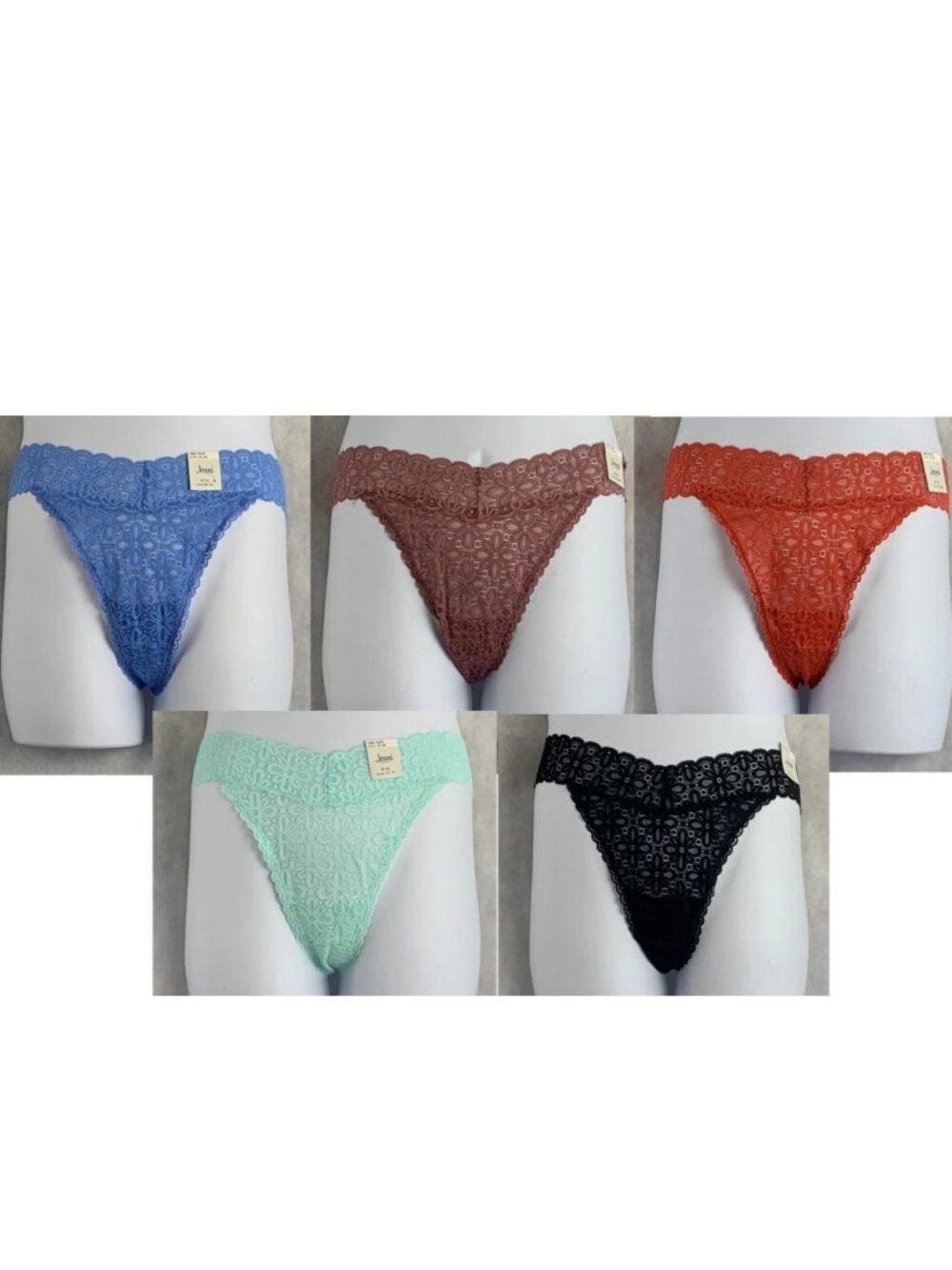 Jenni Women's Plus Size Lace Thong Panty, Variety 5-Pack , One Size (1X, 2X, 3X)